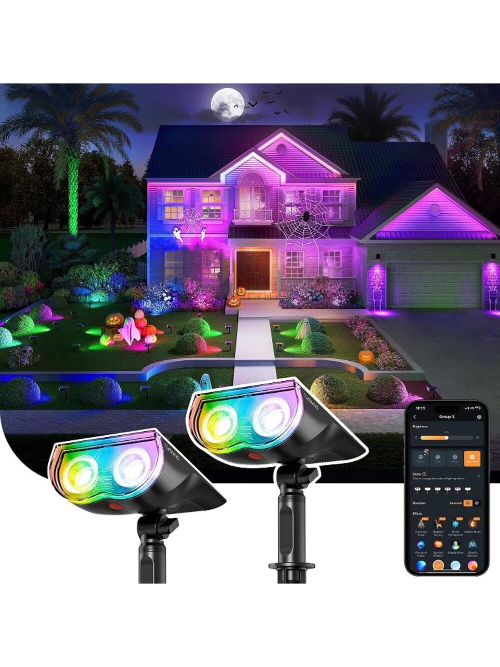 New Smart Solar Spot Lights Outdoor SL5C, IP67 Halloween Lights Outdoor